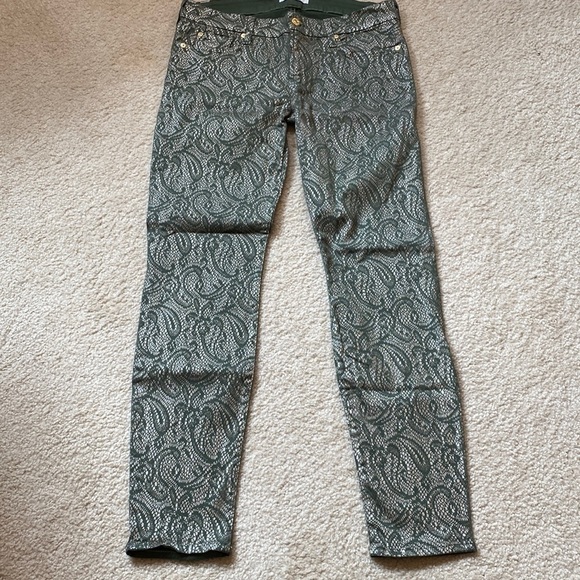 7 For All Mankind Green‎ Gold Paisley Skinny Jeans Size 30 - Picture 3 of 10